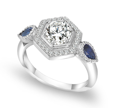 Platinum and diamond ring adorned with sapphires