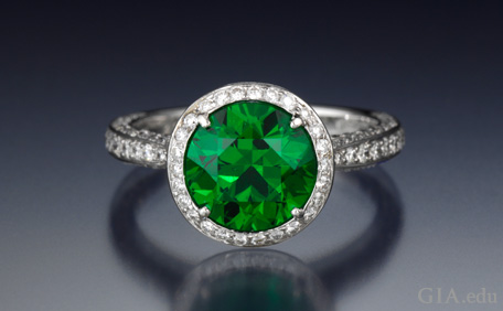 3.20 ct demantoid garnet and diamond ring