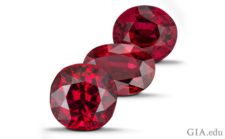 Three ruby gemstones