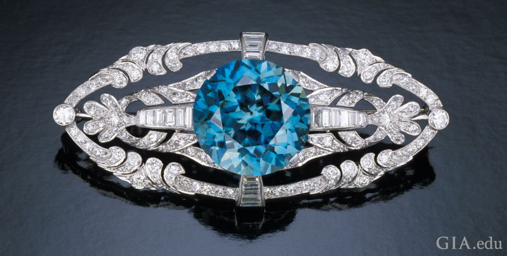 Stunning blue zircon brooch.