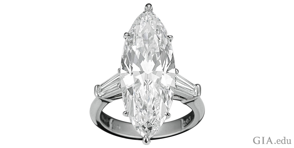 A striking marquise-shaped diamond engagement ring