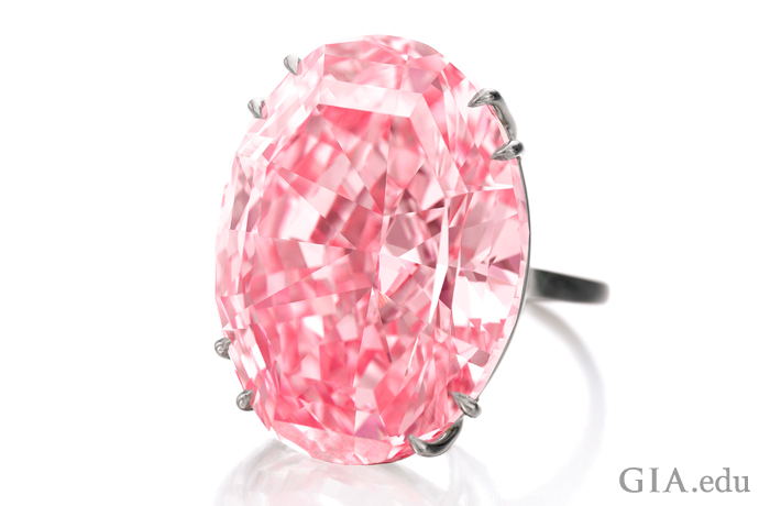 The Pink Star ring, which sold at a Sotheby’s auction for $71 million, contains a 59.60 ct Fancy Vivid pink diamond graded by GIA.