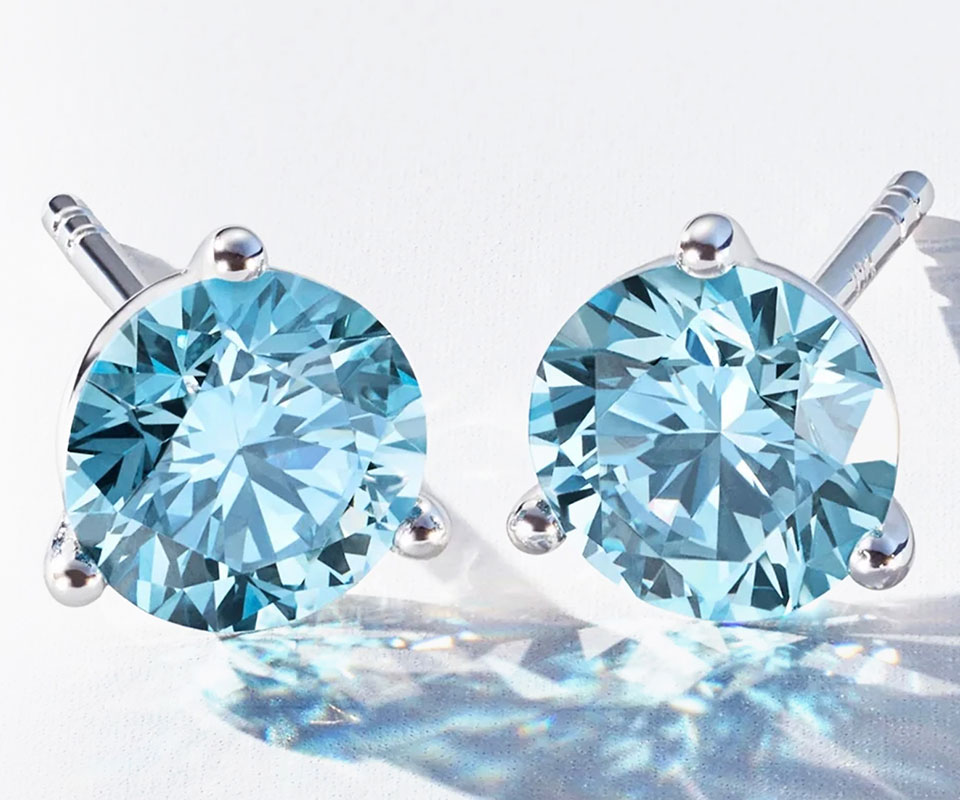 Blue laboratory-grown diamond studs